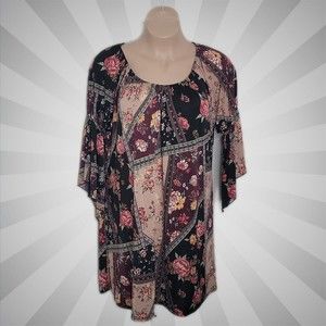 Naif Loose Off Shoulder Dress ~ Sz 2X ~ Black, Red, Purple ~ Floral